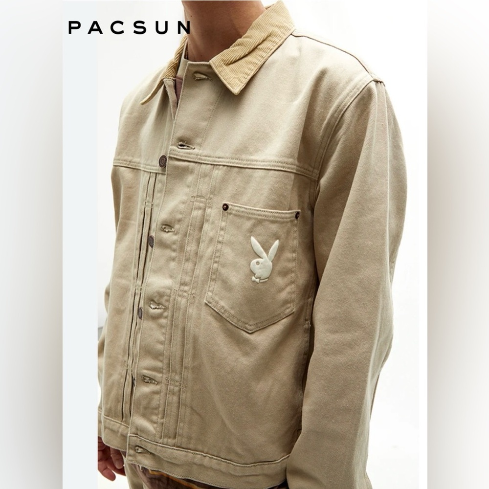 PacSun Playboy Beige Workwear Jacket with Contrast Corduroy Collar